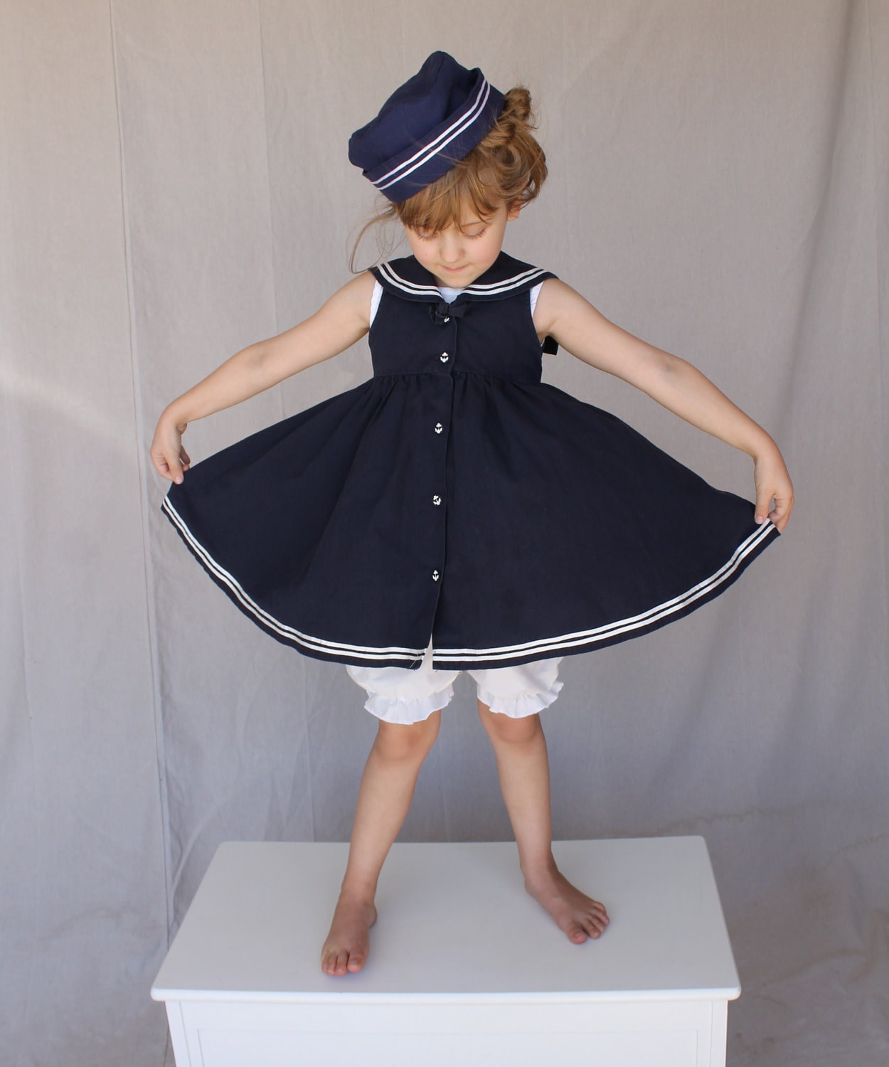 Full gathered little Girls Sailor Dress by Little Goodies size