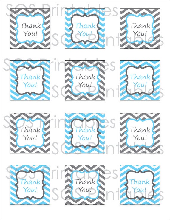 Gray and Blue Chevron Printable Thank you Tags - Printable PDF ...