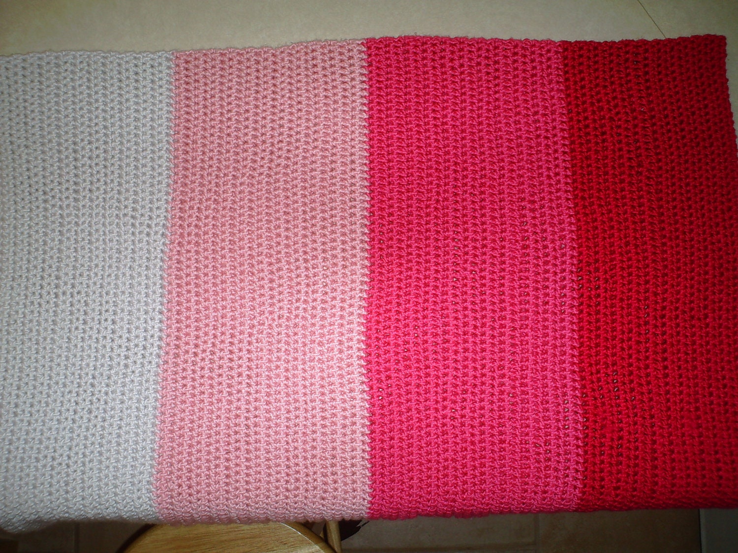 Pink Striped Crochet Blanket