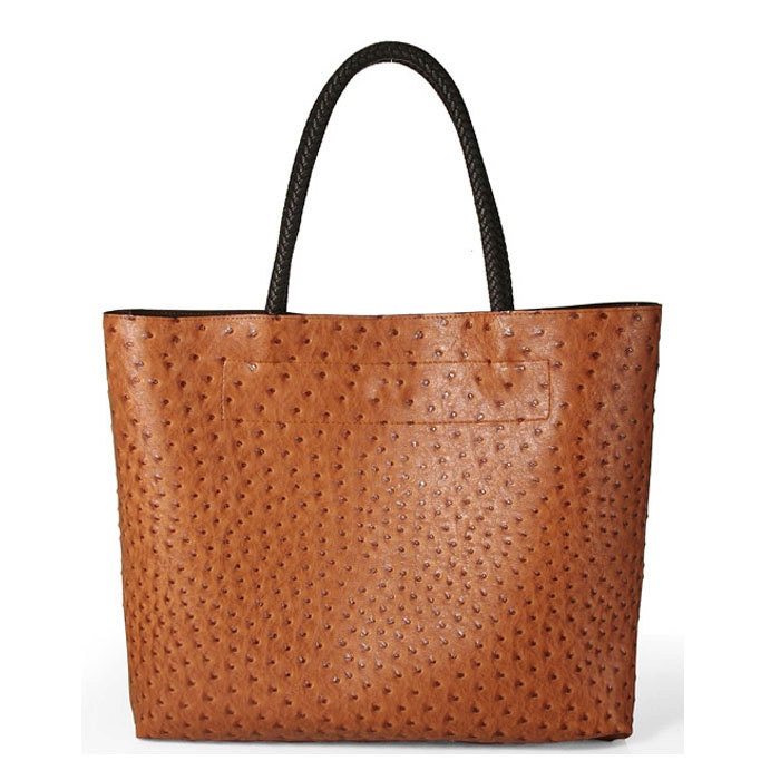 Items similar to Large Ostrich Embossed Faux Leather Tote Bag Wide ...
