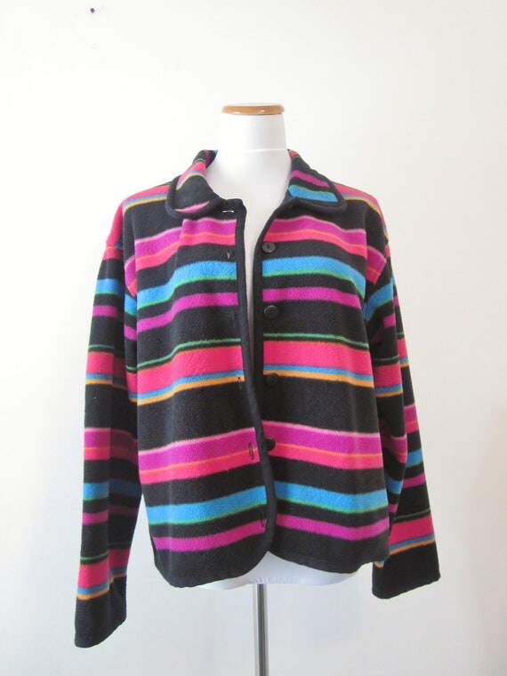 VIntage Womens Fleece Jacket Colorful Striped Jacket Ladies L