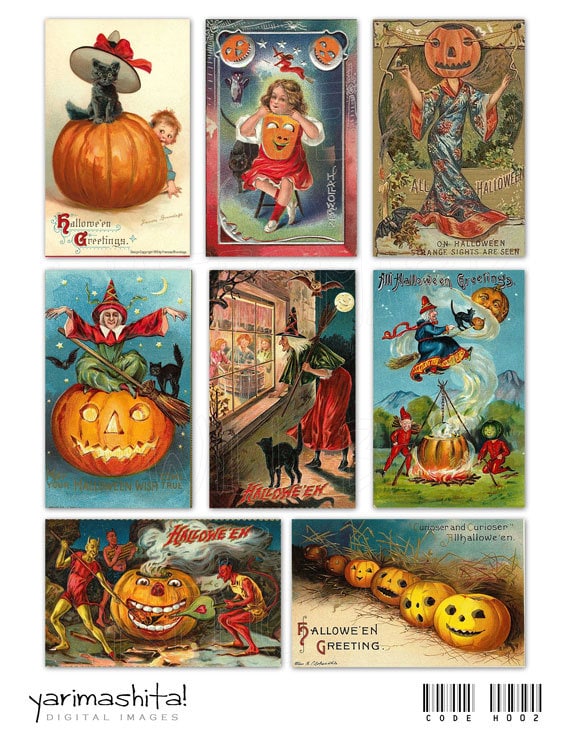 Items similar to Vintage Halloween decoration images Digital collage ...