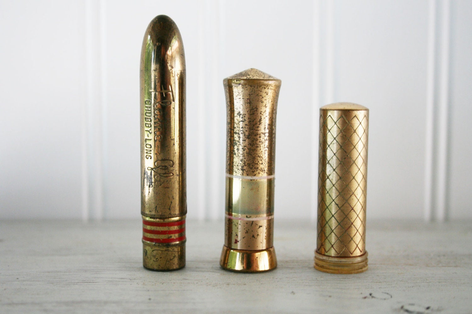 Brass Vintage Lipstick Set of 3 Flame Glo / Cutex by Rail19