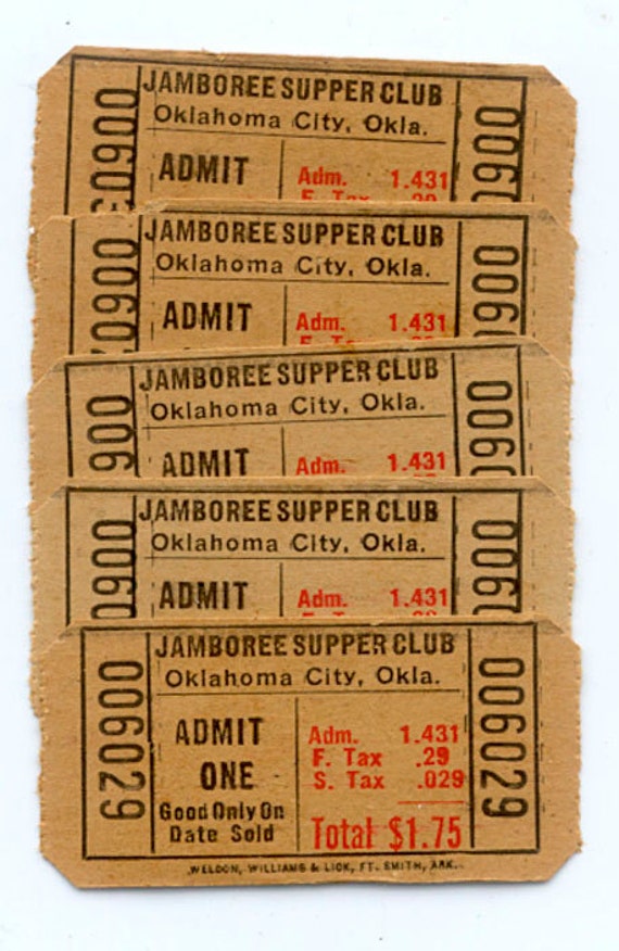 Vintage Tickets Jamboree Supper Club Oklahoma Great