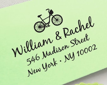 CUSTOM pre inked ADDRESS STAMP with bicycle, personalized gift, rsvp address stamp, custom Wedding Stamp - Bicycle Address Stamp c6-8
