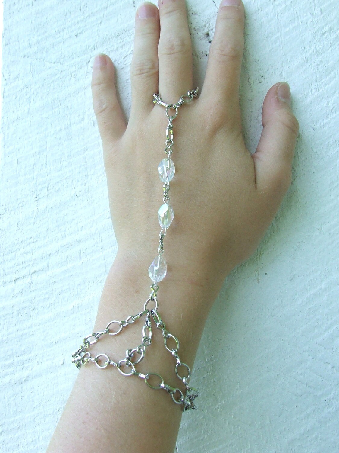 Silver Chain Slave Bracelet w/ Reflective Beads