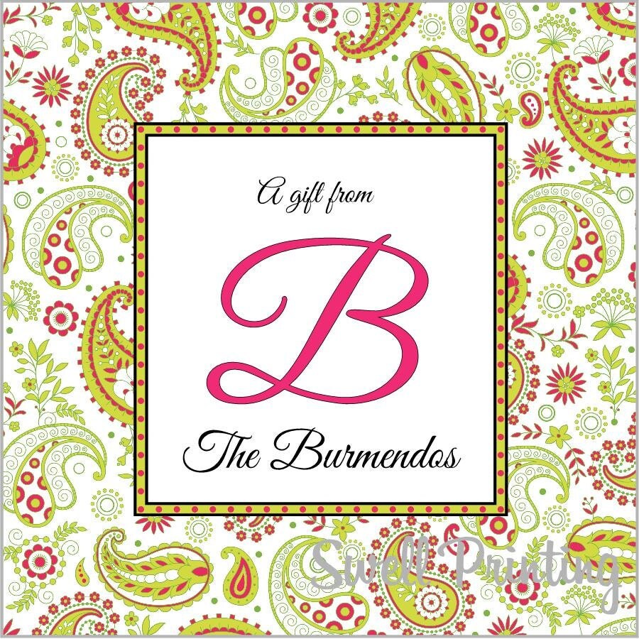 Printable Personalized 3inch square Gift Tag or Label Paisley
