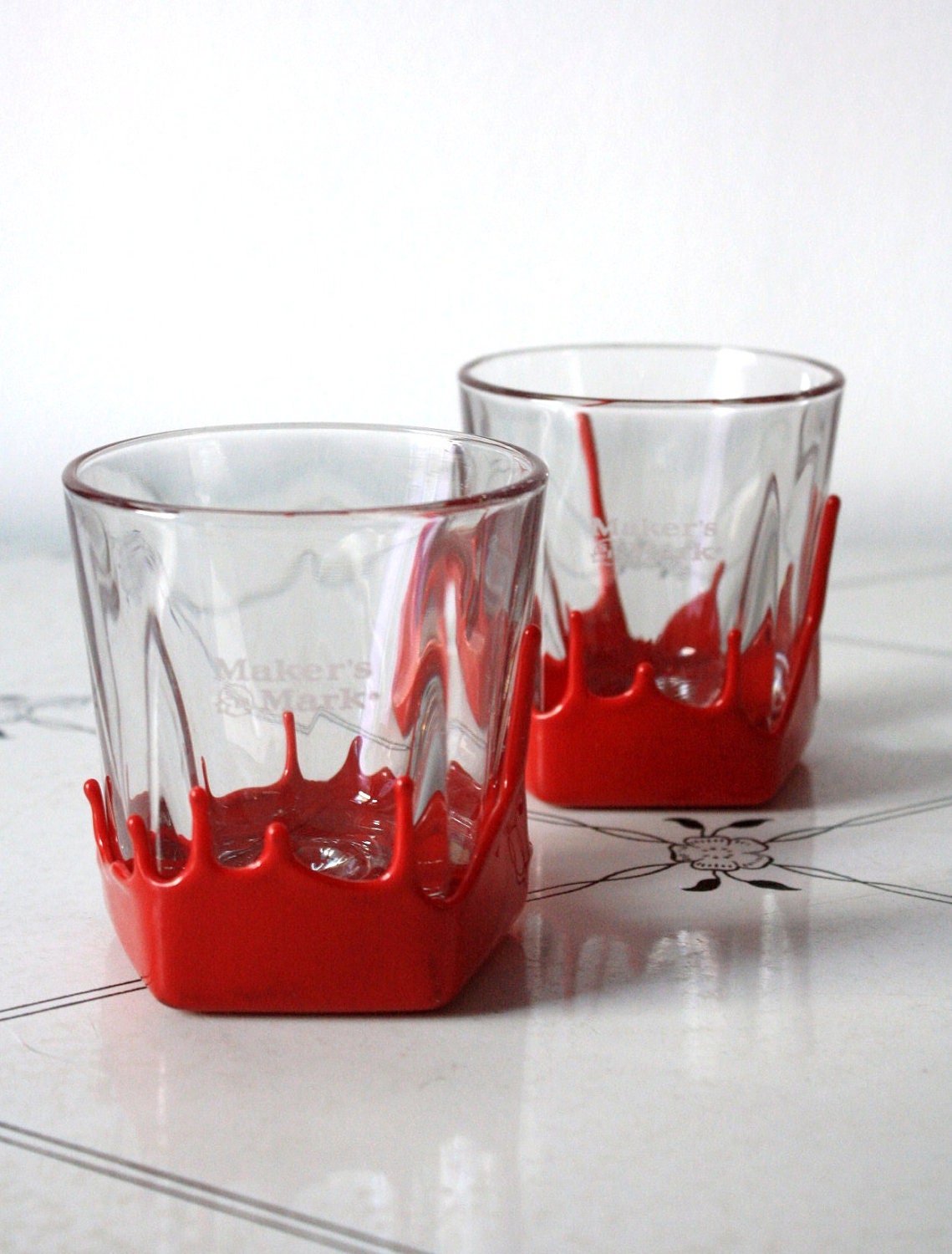 Maker's Mark Rock Glasses with Red Wax Pair