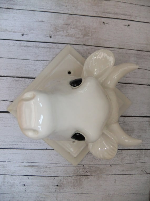 Cow Vintage Ceramic Large Cow Head Wall Mount white Kitchen