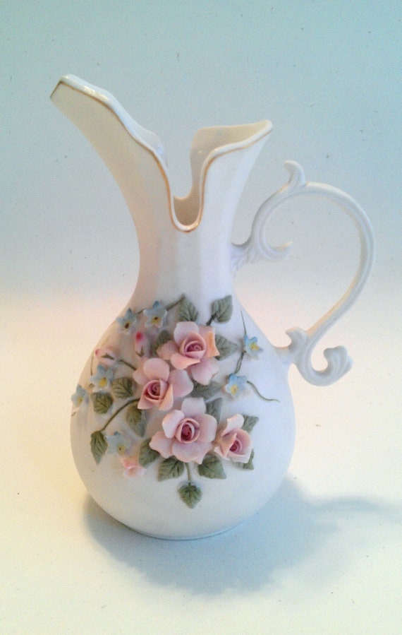 Vintage Hand Painted Lefton China Bisque Pitcher