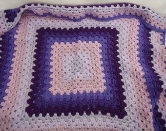 Vintage Crocheted Afghan Luscious Purple Colors