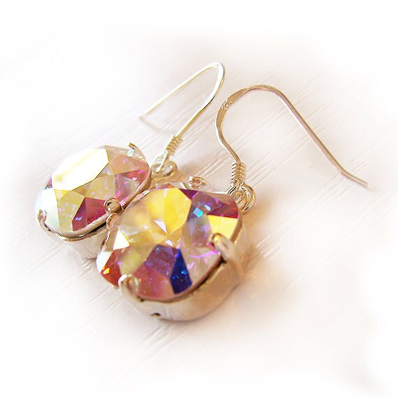 Items similar to Swarovski Crystal Bridal Dangle Earrings - Square ...