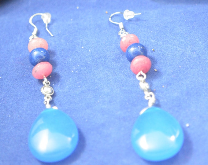 Ruby & Sapphire Earrings, Natural Gemstone Beads, E127