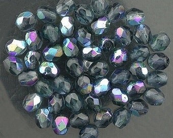 25 montana blue ab czech fire crystal beads 4mm