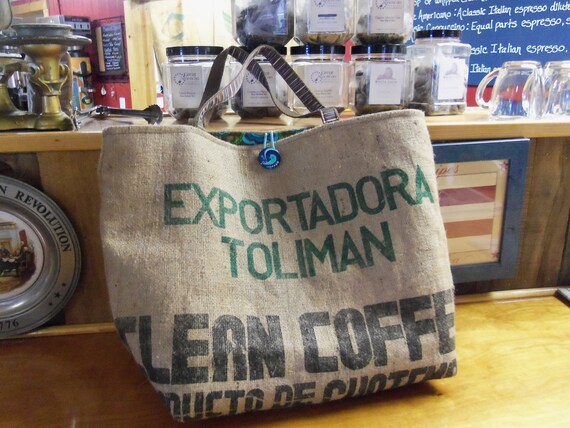 Extra Large Burlap coffee sack market tote by MessDesigns on Etsy