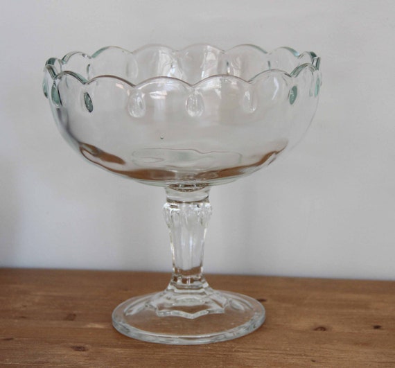 Items similar to Large glass pedestal serving bowl with teardrop ...