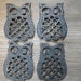 Owl coasters set of 4 Cast Iron metal vintage retro trivet black small Montana estate country kitchen collectible