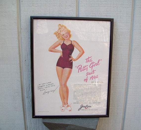 Vintage Jantzen THE PETTY GIRL Suit Of 1940 Print Add Original In Modern Frame