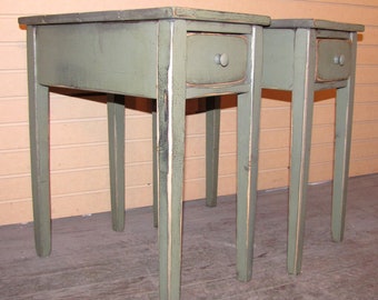 TWO Distressed Shaker End Tables with Drawers - Rustic Cottage Style -Color Choice