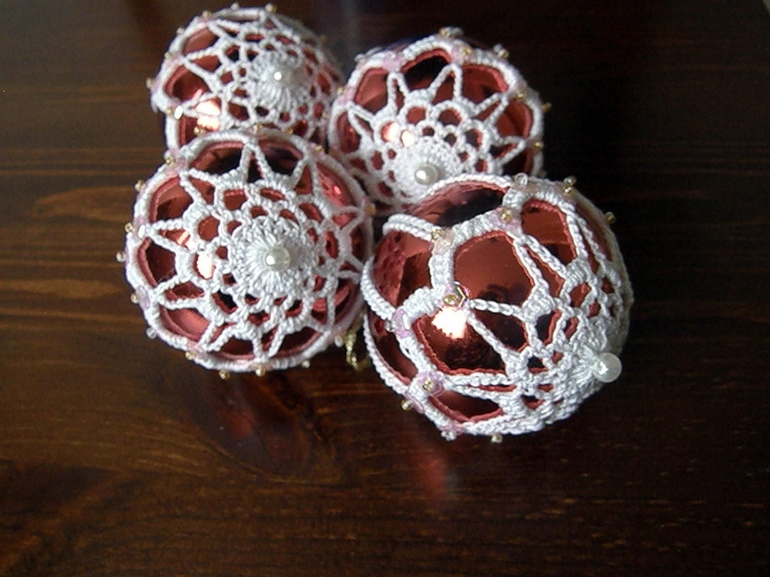 Crochet Christmas Ball Ornament set of 4 by PelesBode on Etsy