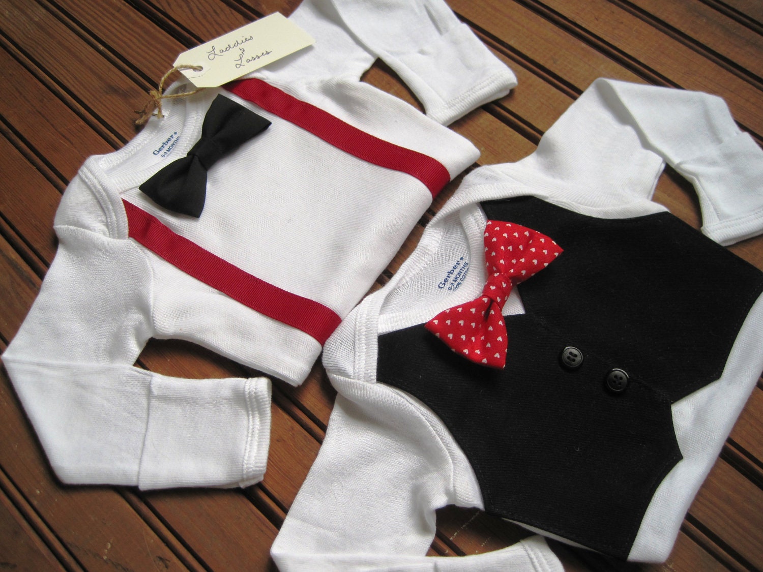 Black Vest Onesie & Bow Tie Onesie with Suspenders Twin