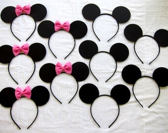 2.40 each HANDMADE 17 count half Mickey Mouse ears and half Minnie mouse ear headbands lot pink or red affordable