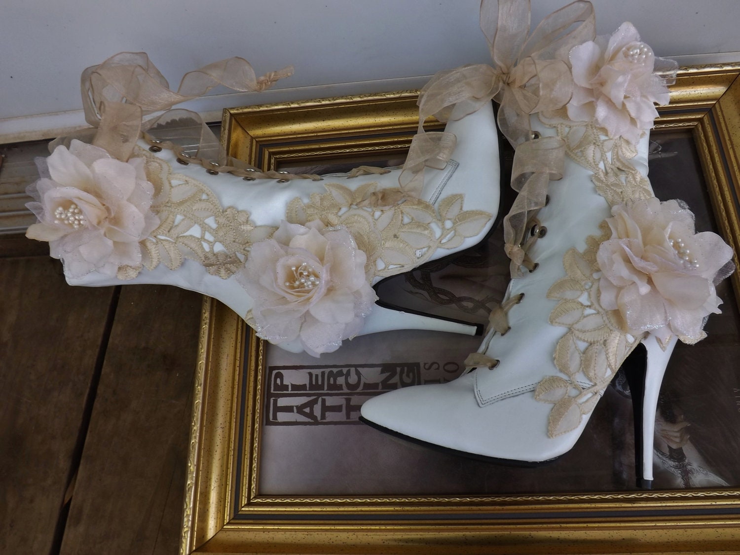 white victorian lace up wedding boots