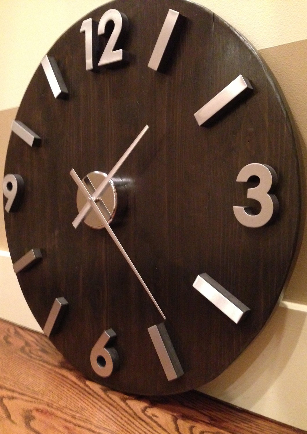Large Industrial Wood and Metal Wall Clock with Modern