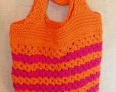 Items similar to NEON orange and HOT pink market bag on Etsy