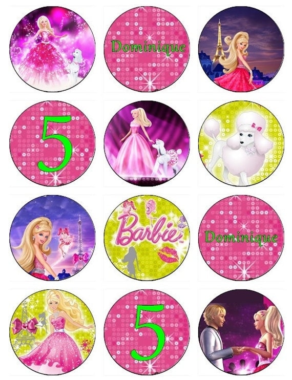 Items similar to Barbie Fashion Fairytale Edible Cupcake Toppers 12 ...