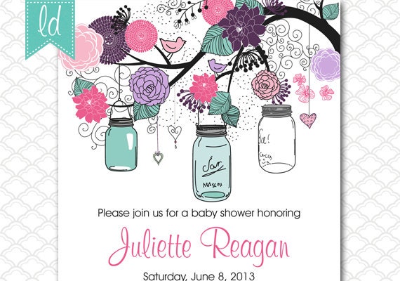 Purple mason jar wedding invitations