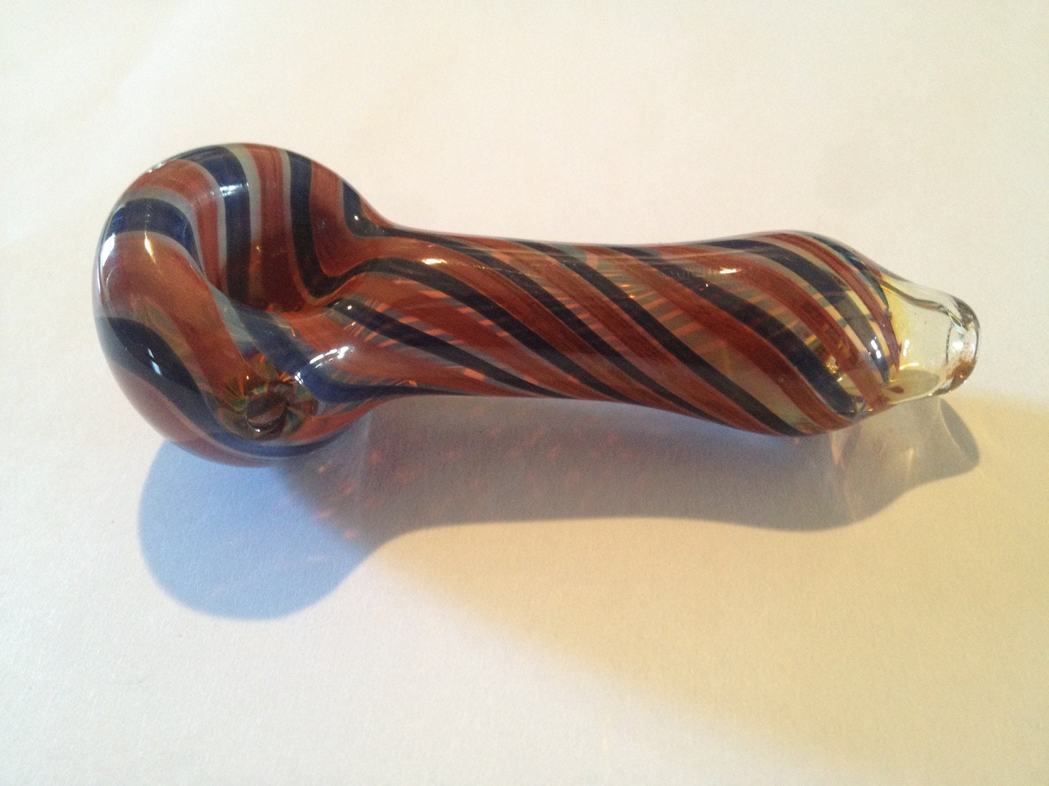 Beautiful Blown Glass Bowl Smoking Pipe Orange Blue Striped