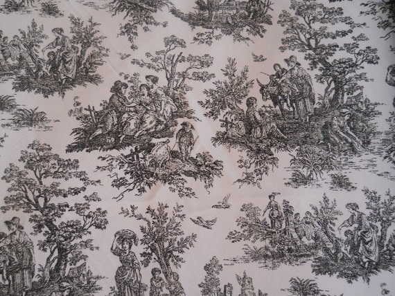 Items similar to Black Toile Fabric, Decorative White And Black French ...