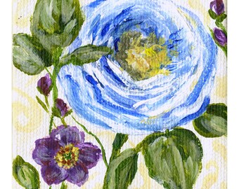 Mini Blue Floral Painting with Easel