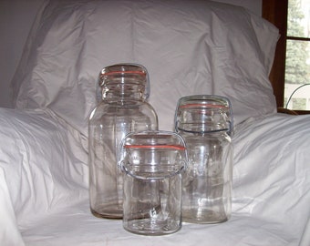 Vintage Clear Glass Canning Jars with glass lids from the 1940's.