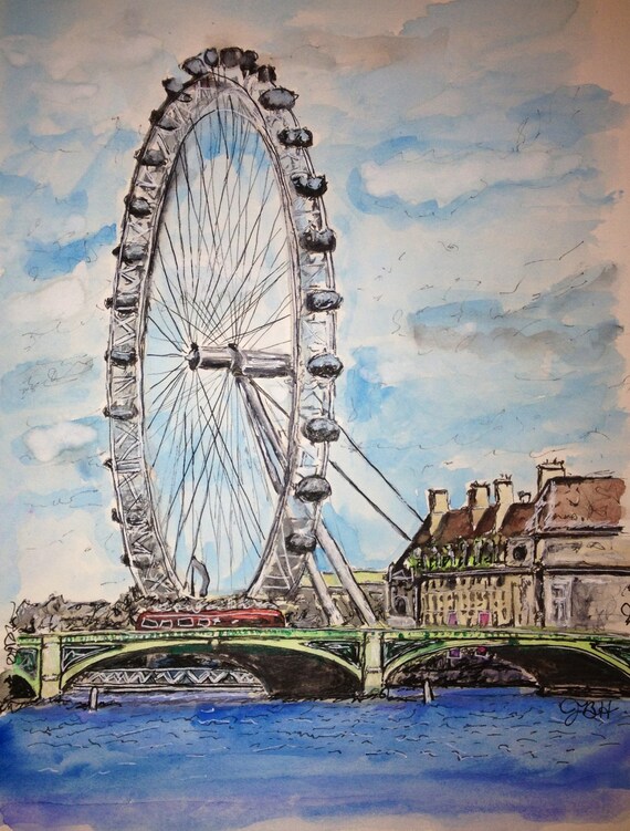 Items similar to Custom Painting, London Eye - London, 8x10 Watercolor