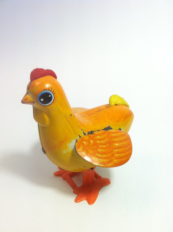 MidCentury Tin Walking Toy Chicken Wind Up