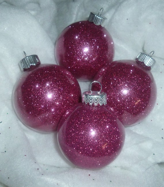 Items similar to Pink Glass Glitter Ornament Ball Set - Large on Etsy