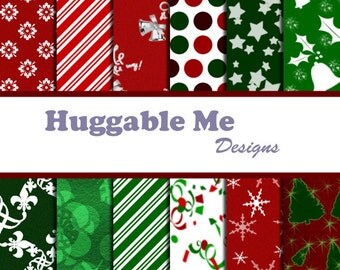 Digital Christmas Paper - Instant Download Christmas Scrapbook Paper with Polka Dots, Candy Cane Stripes, Xmas Trees, Snow Flakes - HMD00023