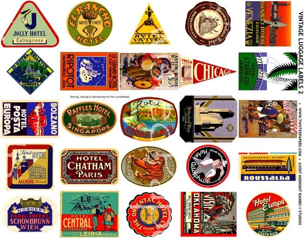 25 LUGGAGE LABELS Vintage International and American Travel