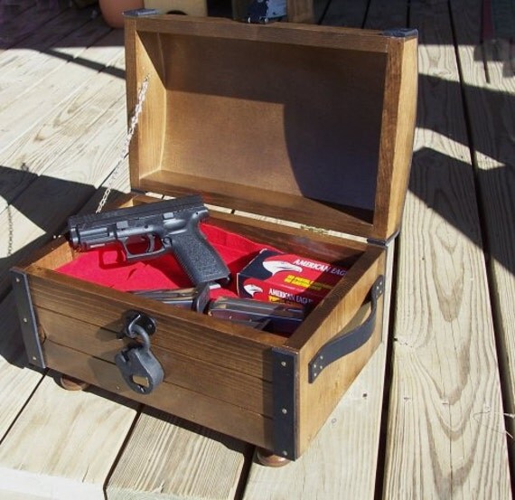 Pistol/Ammo Box w/Leather Trim Leather Handles False Bottom