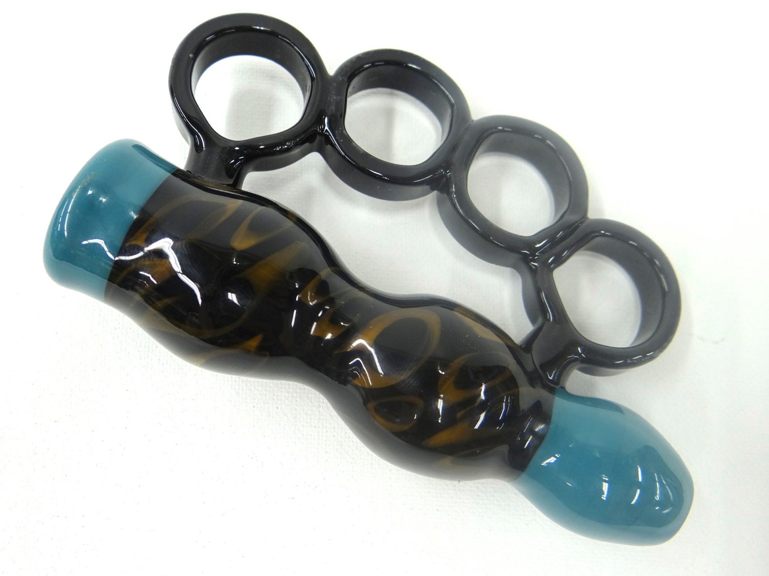 Glass Pipe Hand Blown Brass Knuckles and Animal Print
