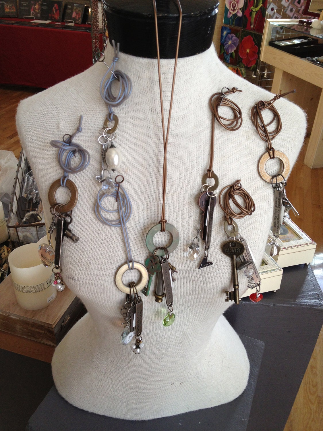 Found Object Jewelry on Chord every necklace is by TerryMuldoonArt
