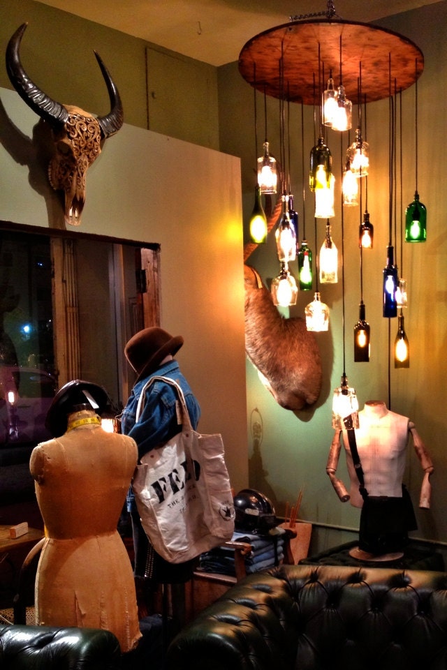 Salvaged Liquor Bottle Chandelier