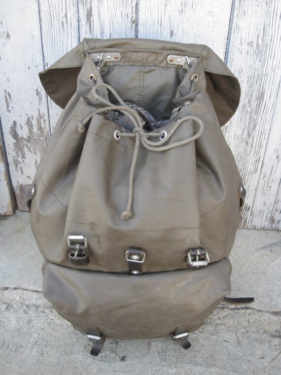 Vintage Swiss military rucksack backpack rubberized canvas