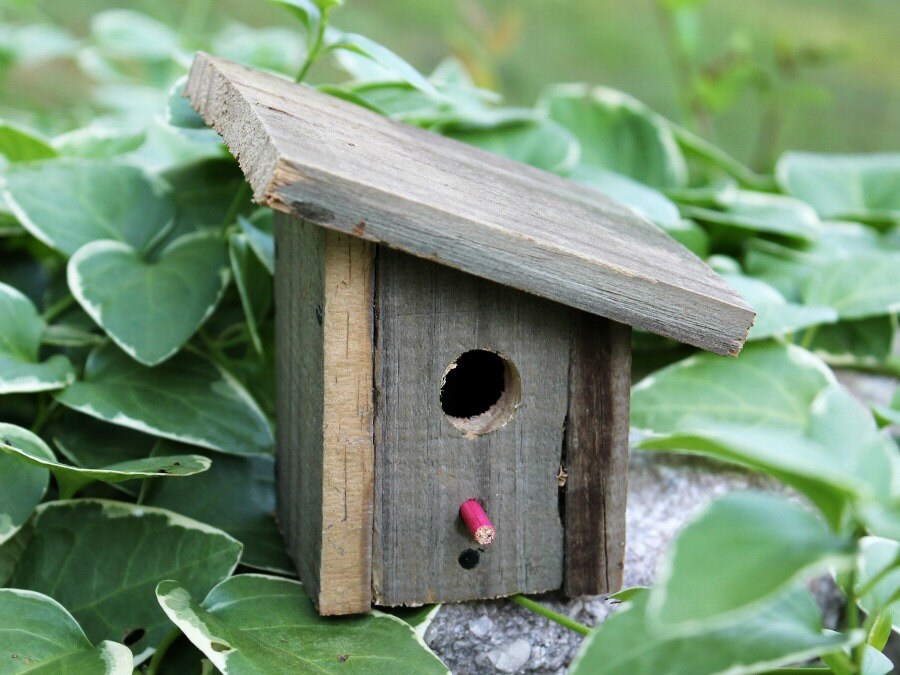 Rustic Recycled Wood Miniature Birdhouse upcycled slant roof