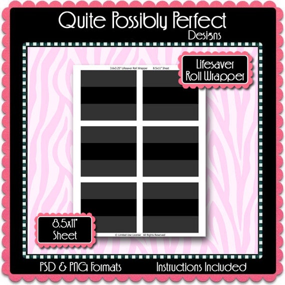Lifesaver Roll Wrapper Template Instant Download PSD and PNG