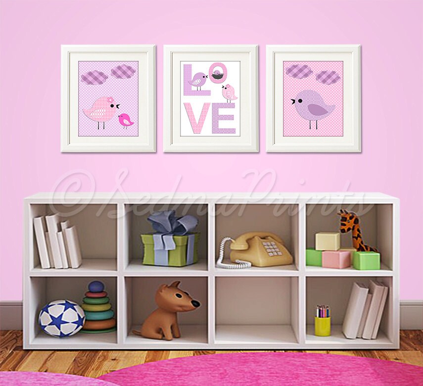 Pink and purple Nursery Art Print Set 8x10 Baby Girl Room