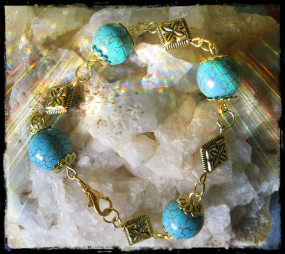 Handmade Gold Bracelet with Turquoise by IreneDesign2011