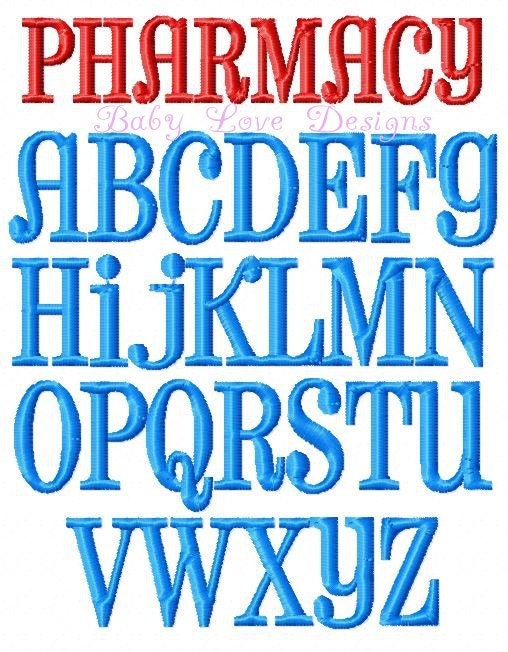 Pharmacy Embroidery Font Three Sizes Instant Download